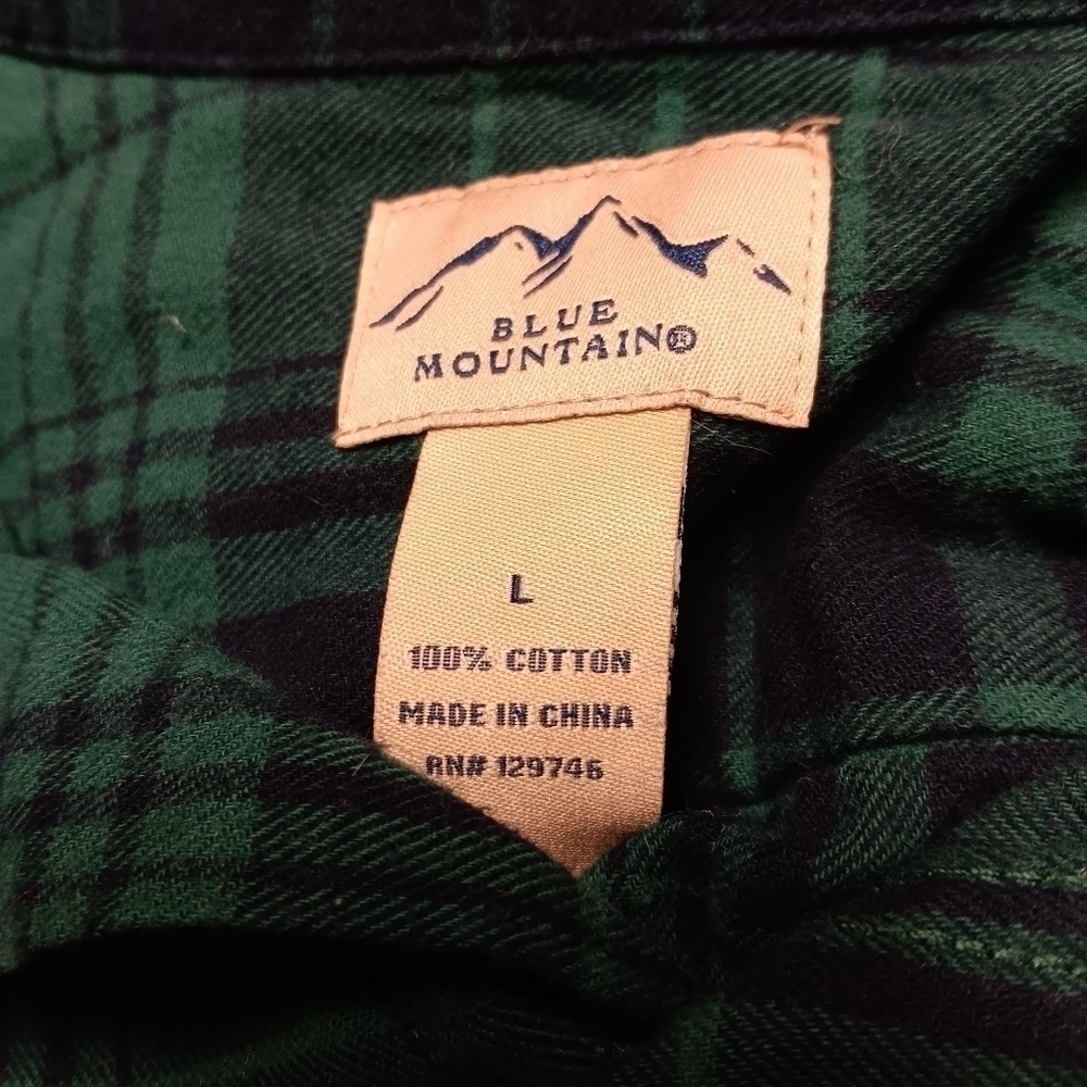 Blue Mountains Flannel Shirt Adult Large Green Plaid Long Sleeve Outdoor Cotton - Picture 4 of 4